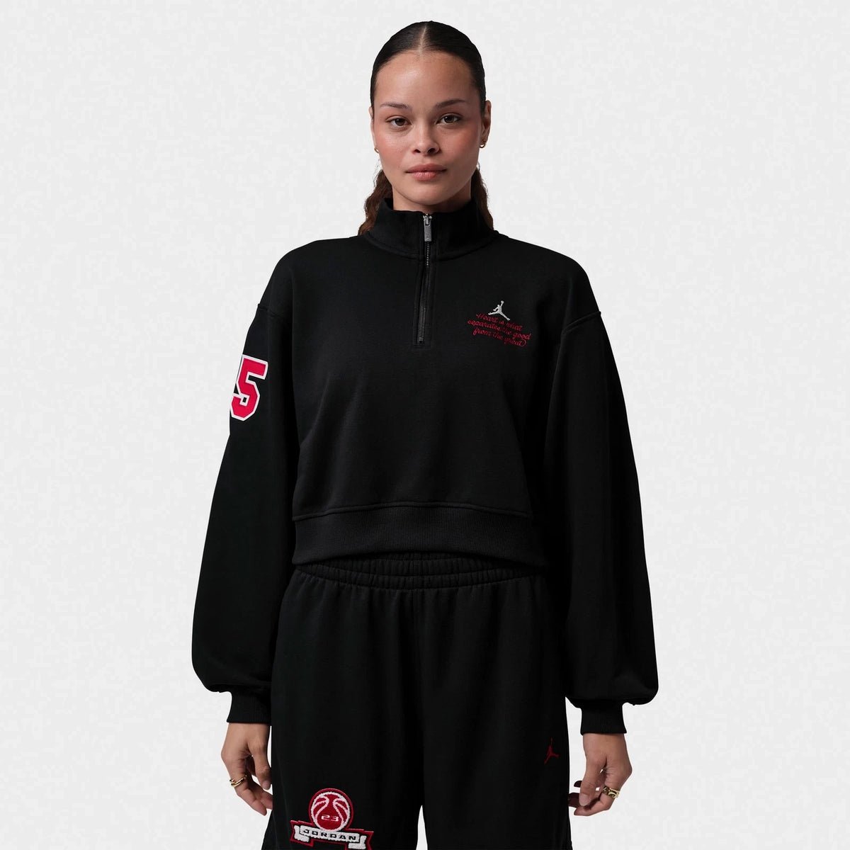 Women's Cropped Fleece Quarter-Zip Top - Black