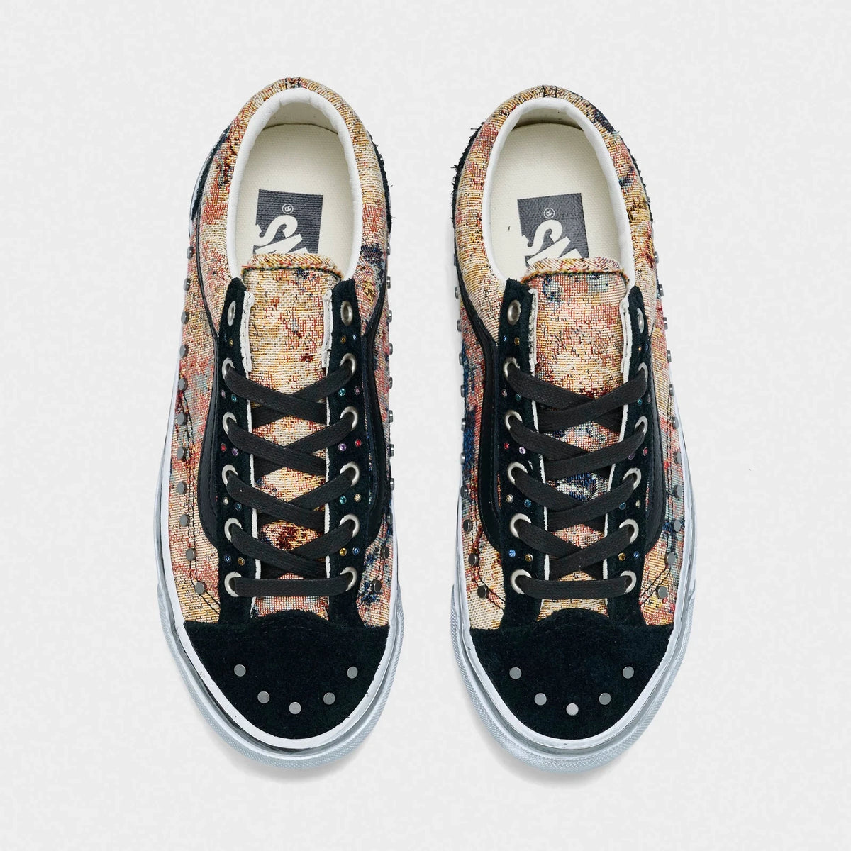 Women's Floral Leather Trim Sneakers - Black