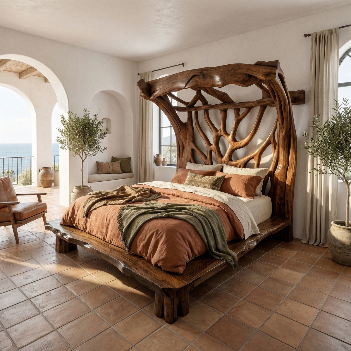 Rustic Solid Wood Tree Bed Frame with Organic Curves - view 4