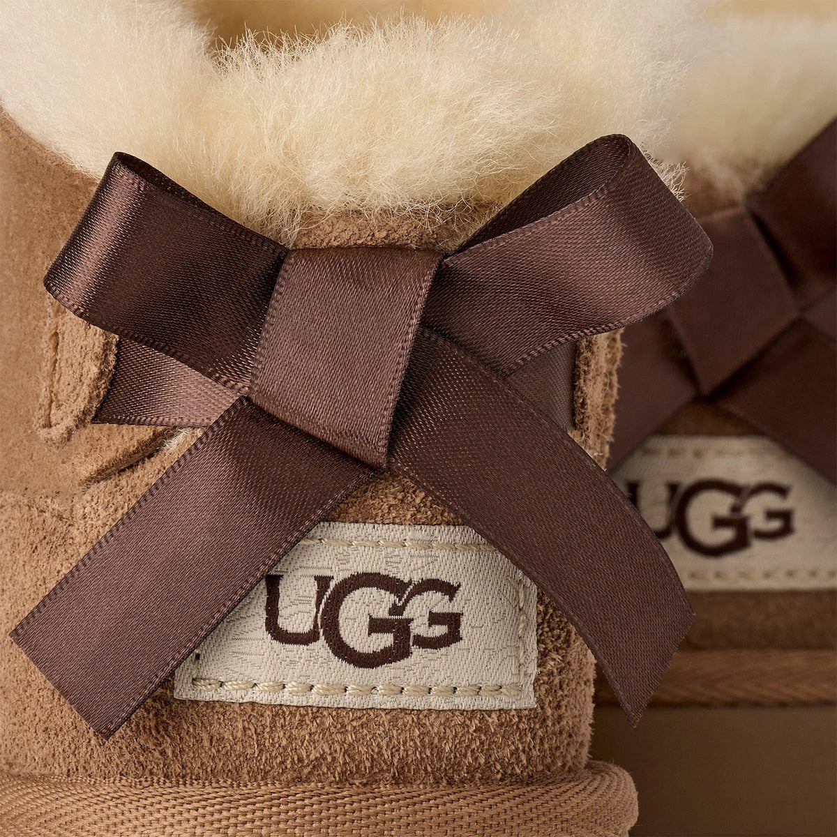 Girls' Short Sheepskin Boots With Satin Bows