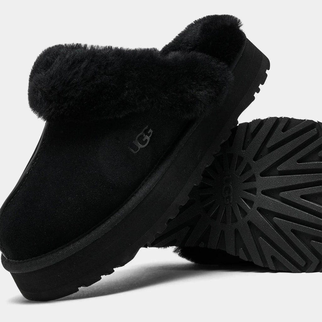 Women's Suede Platform Slip-On Slipper - Black