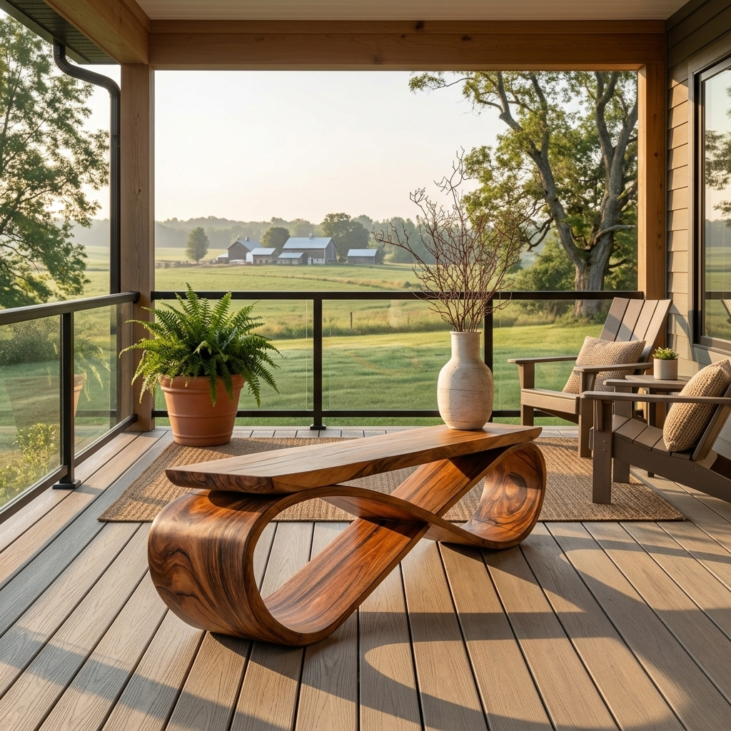 Infinity Loop Sculptural Solid Wood Bench for Entryway in Brown finish