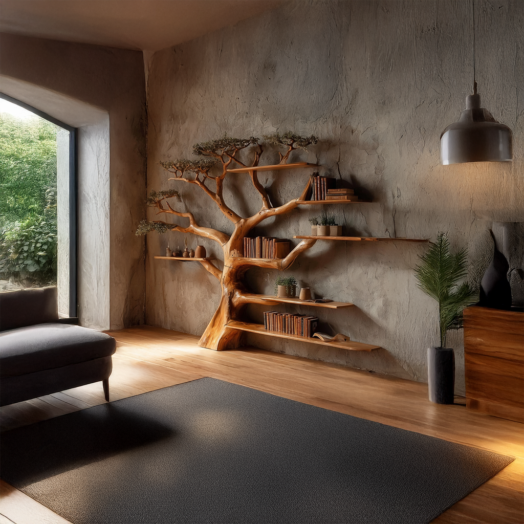 Rustic Tree Branch Bookshelf for Living Room and Library Walls - view 2