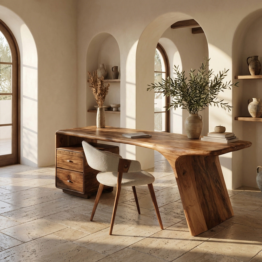 Solid Wood Desk with Drawers and Curved Sculptural Base - view 3
