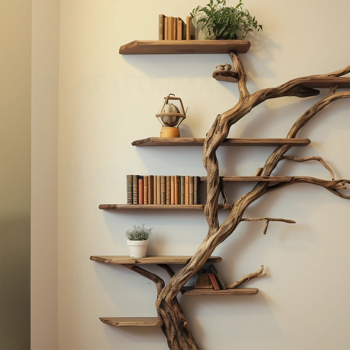 Narrow Corner Tree Branch Wall Shelf in Dark Brown, 84 in Tall - view 2