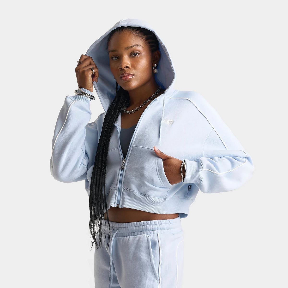 Women's Cropped Piped Full-Zip Hoodie