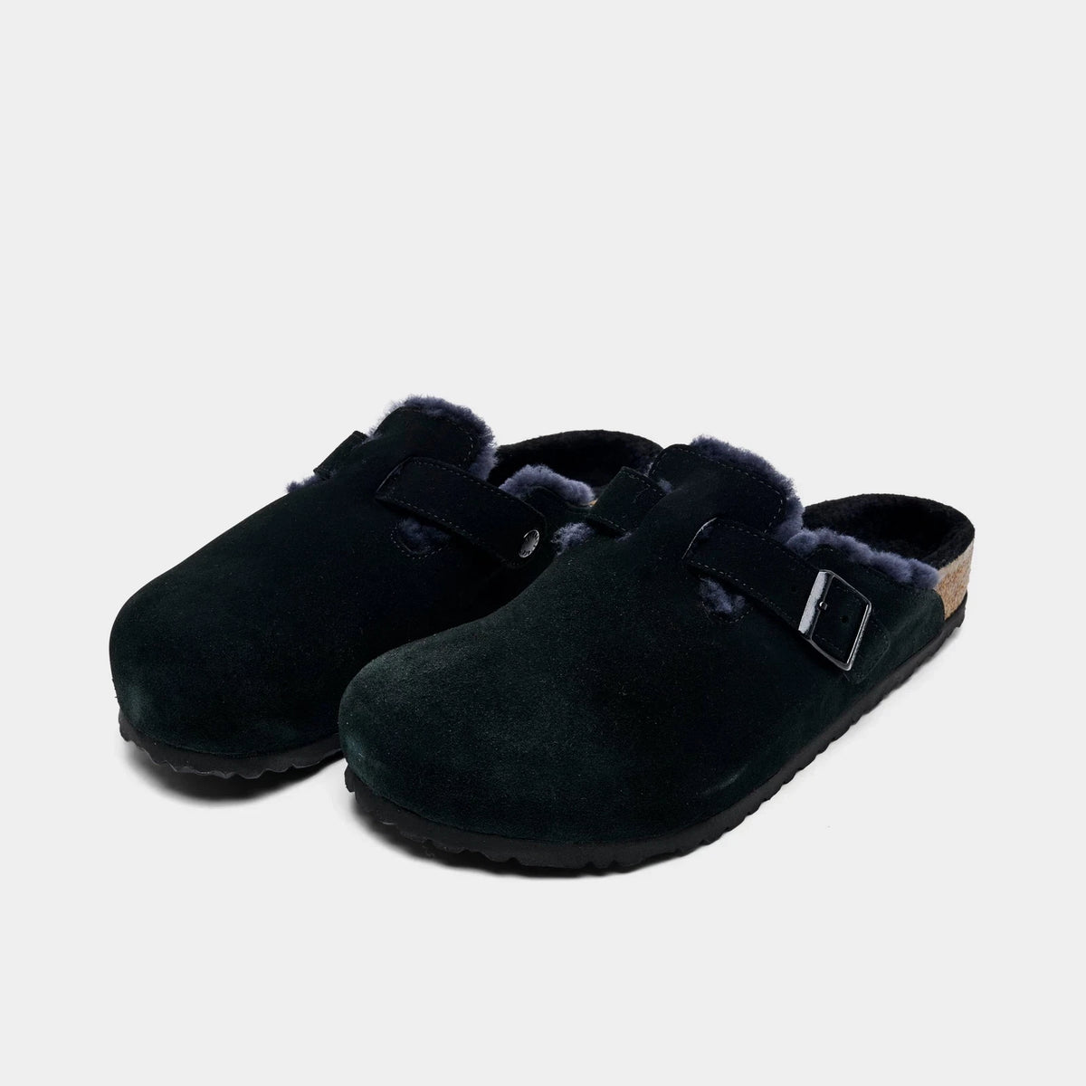 Men's Shearling-Lined Suede Clogs - Black