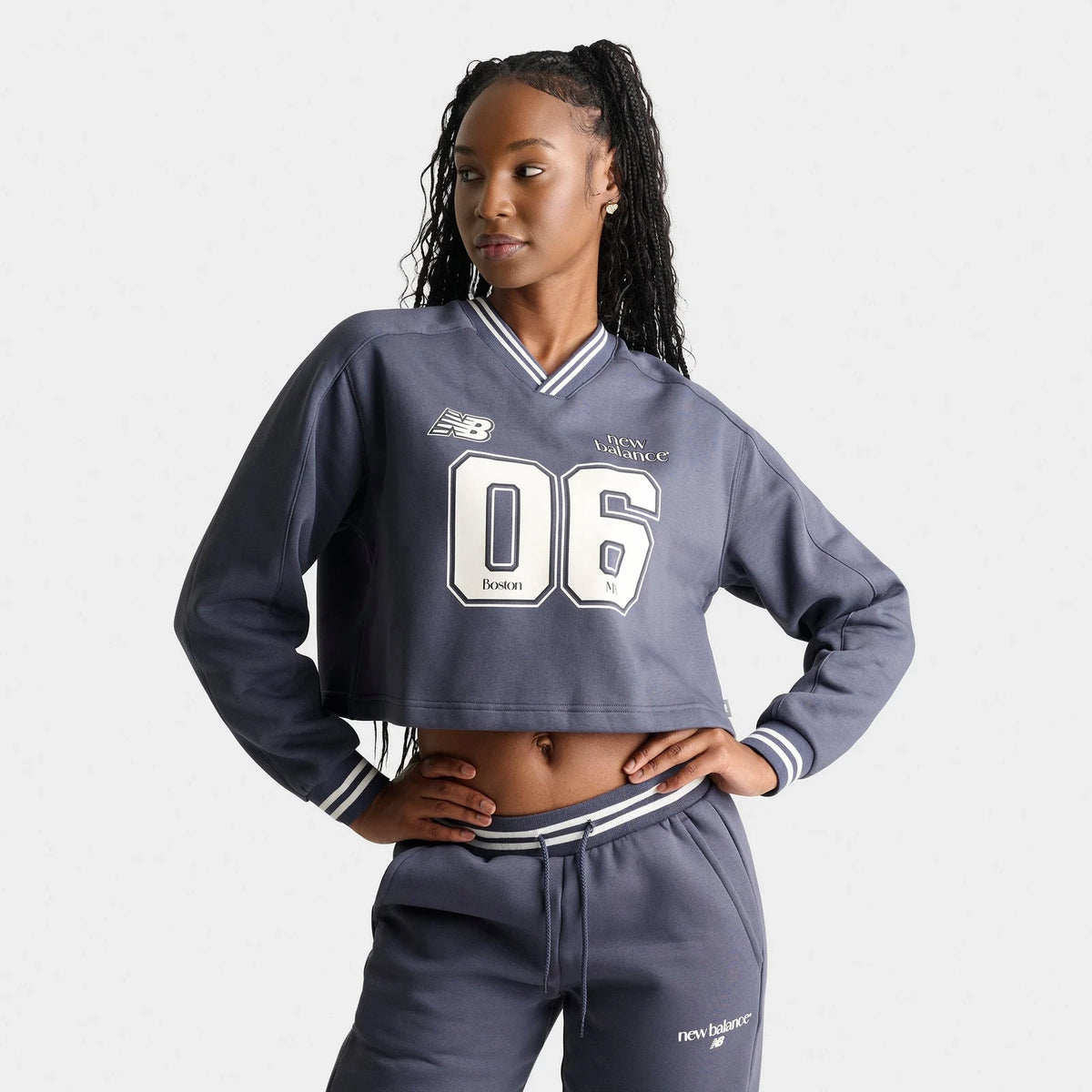 Women's Cropped Fleece V-Neck Jersey