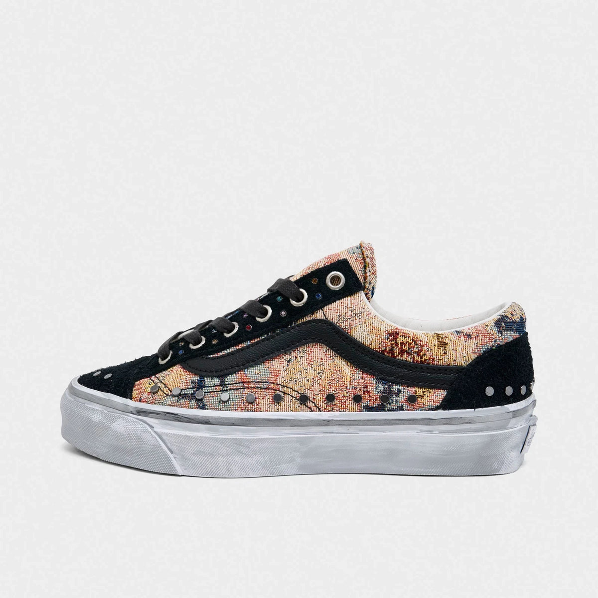 Women's Floral Leather Trim Sneakers - Black