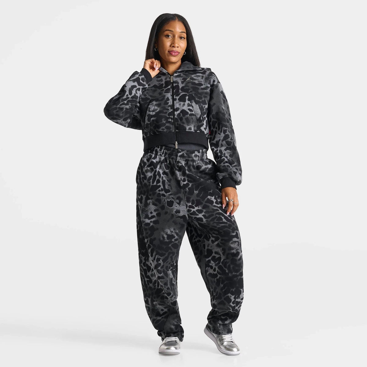 Women's Animal Print Cropped Zip Hoodie