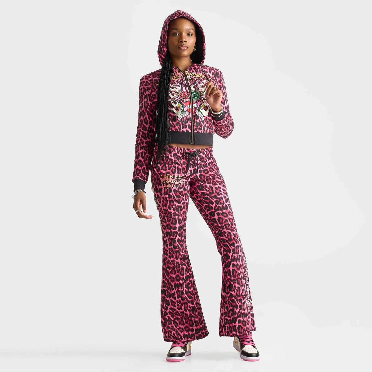 Women's Leopard Print Cropped Zip Hoodie