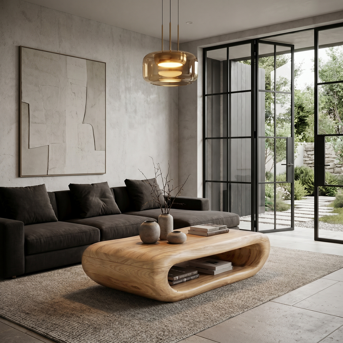 Organic Solid Wood Coffee Table with Built-In Open Storage in Oak finish