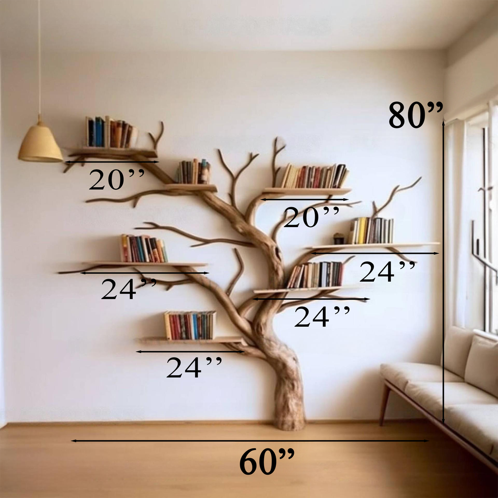 Artistic Solid Wood Tree Bookshelf with Floating Branch Shelves - view 3