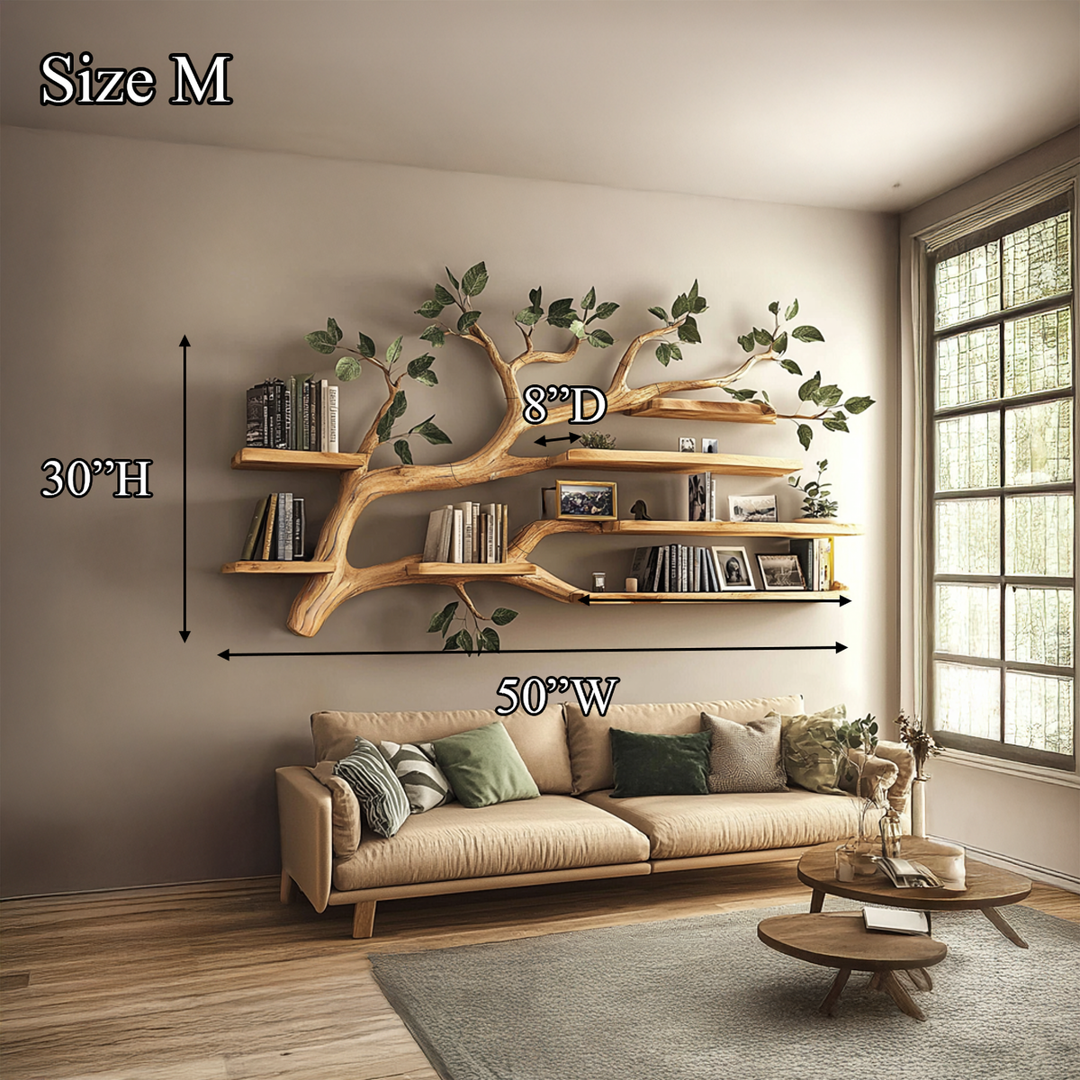 Rustic Tree Branch Floating Wall Shelf for Office or Reading Corner - view 8