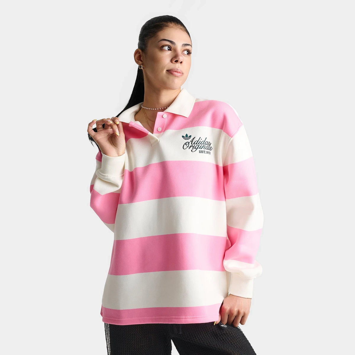Women's Oversized Striped Collar Sweatshirt