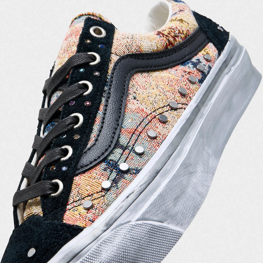 Women's Floral Leather Trim Sneakers - Black