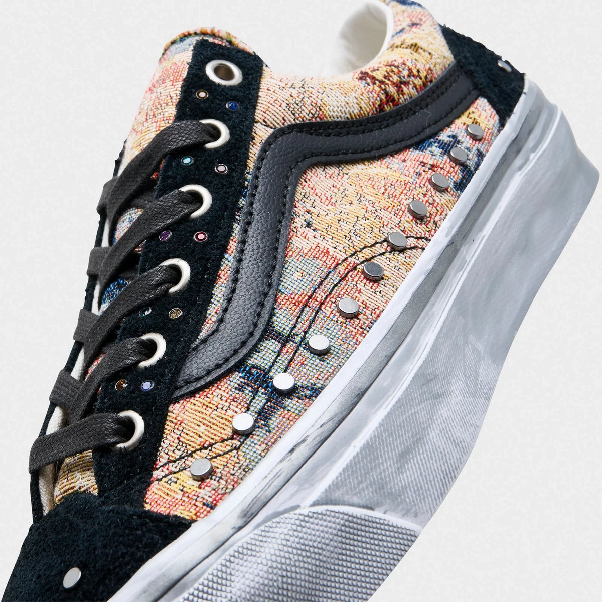 Women's Floral Leather Trim Sneakers - Black