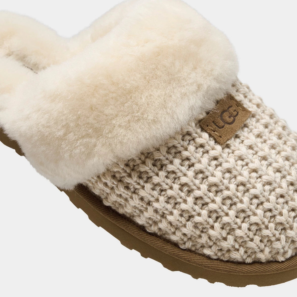 Women's Knit Sheepskin Slip-On Slippers - Natural