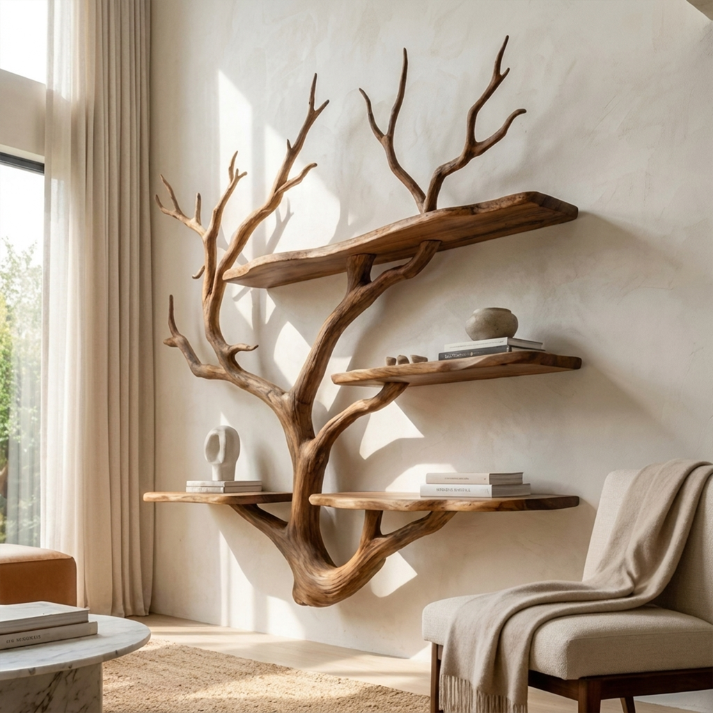 Sculptural Tree Branch Wall Shelf for Living Room and Studio - view 3