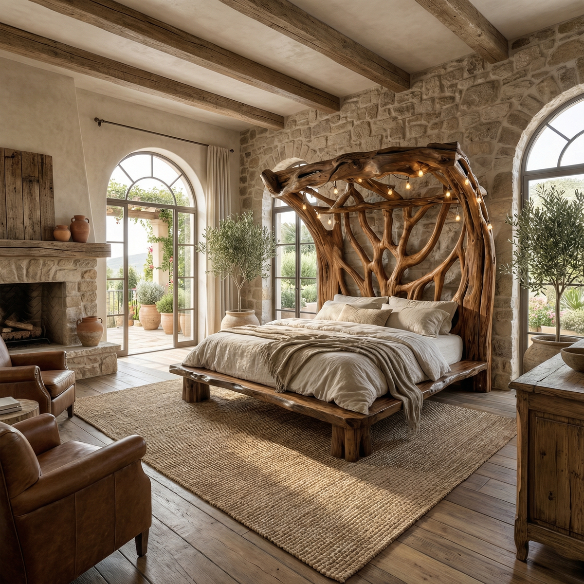 Rustic Solid Wood Tree Bed Frame with Organic Curves - view 5