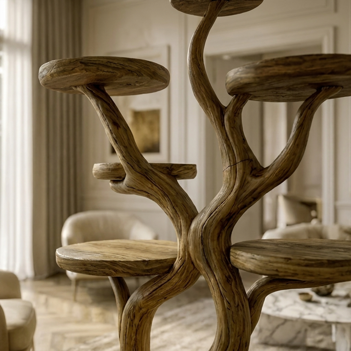 Rustic Solid Wood Cat Tree with Curved Trunk and Tiered Platforms - view 2
