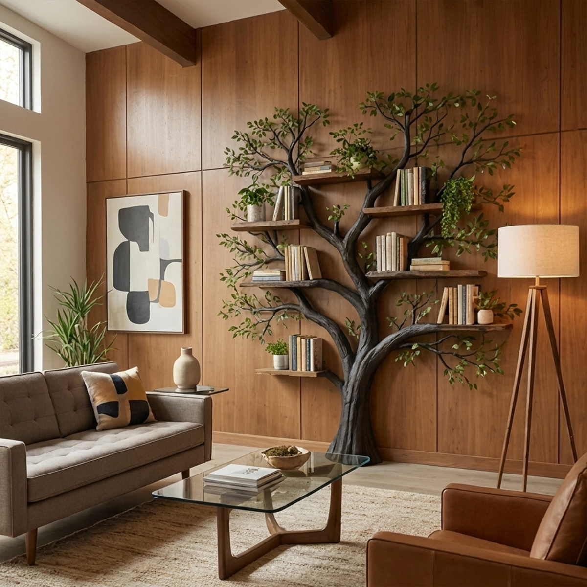 Tree Branch Wall Bookcase with Floating Shelves, 70 x 70 in - view 3