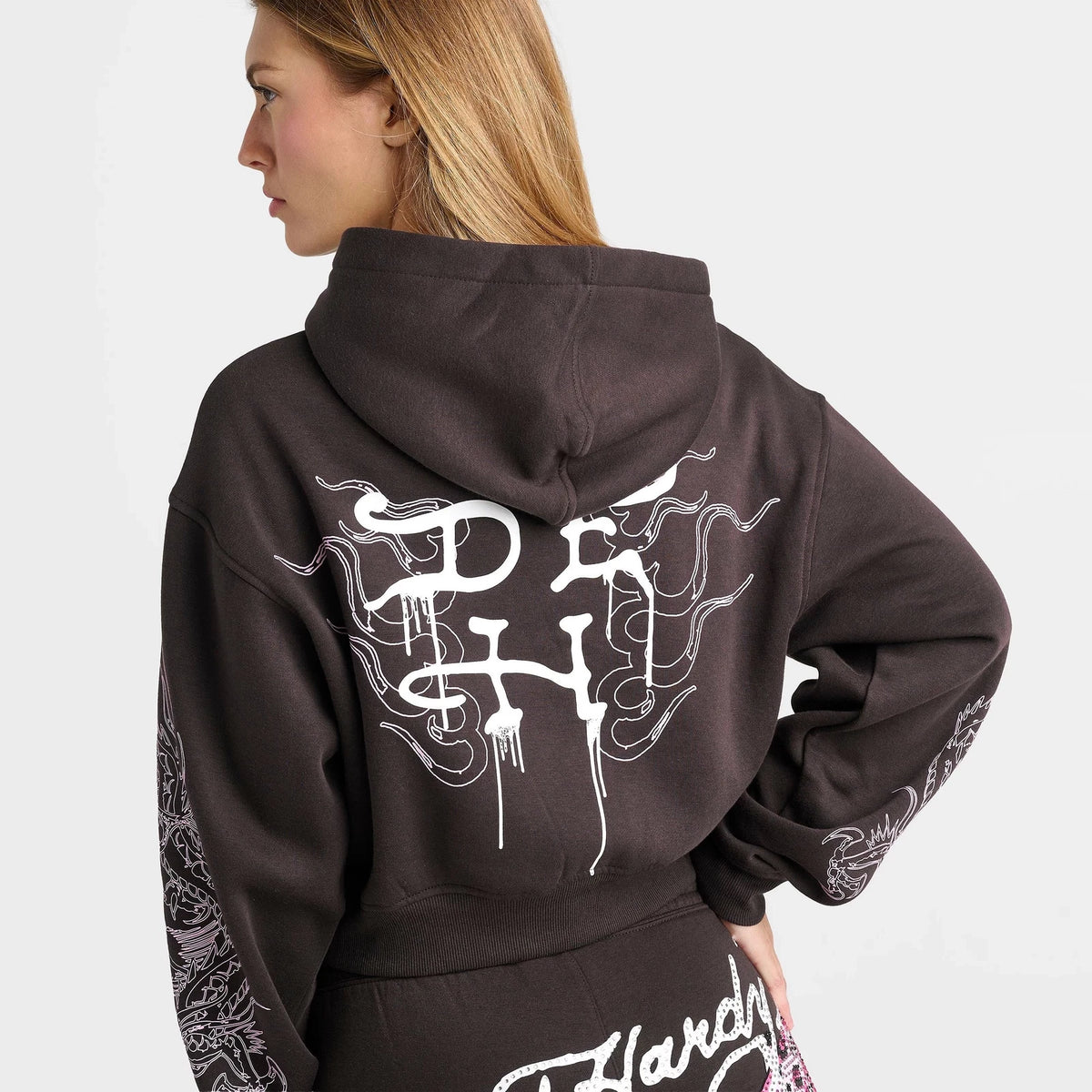 Women's Leopard Rhinestone Cropped Pullover Hoodie