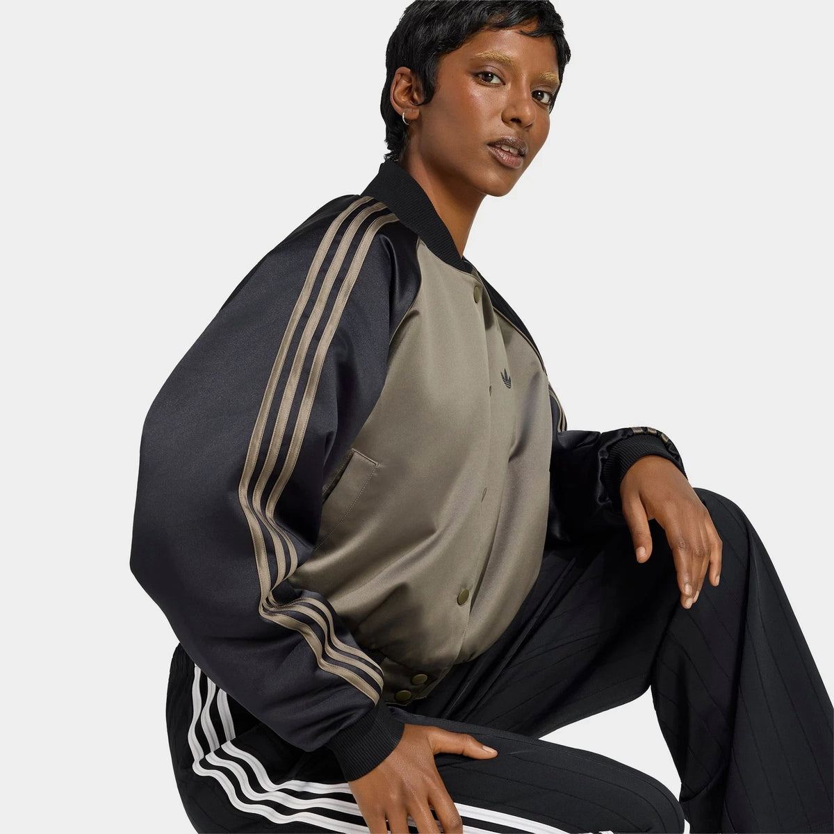 Women's Recycled Satin Bomber Jacket - Brown