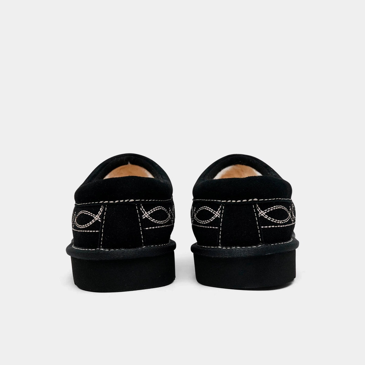 Men's Embroidered Suede Backless Slippers - Black