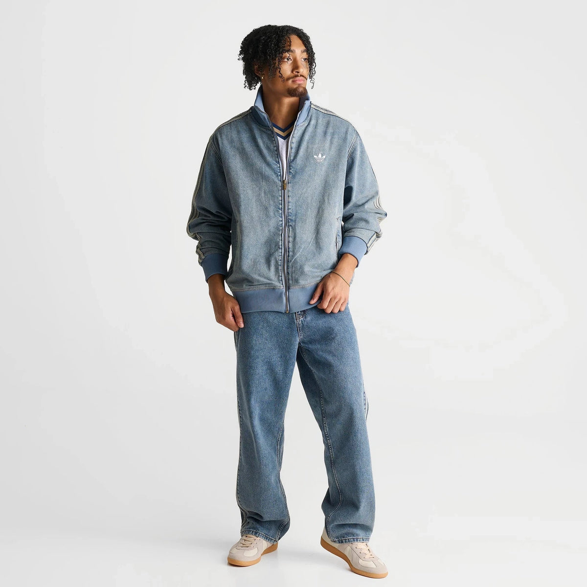 Men's Washed Denim Track Jacket