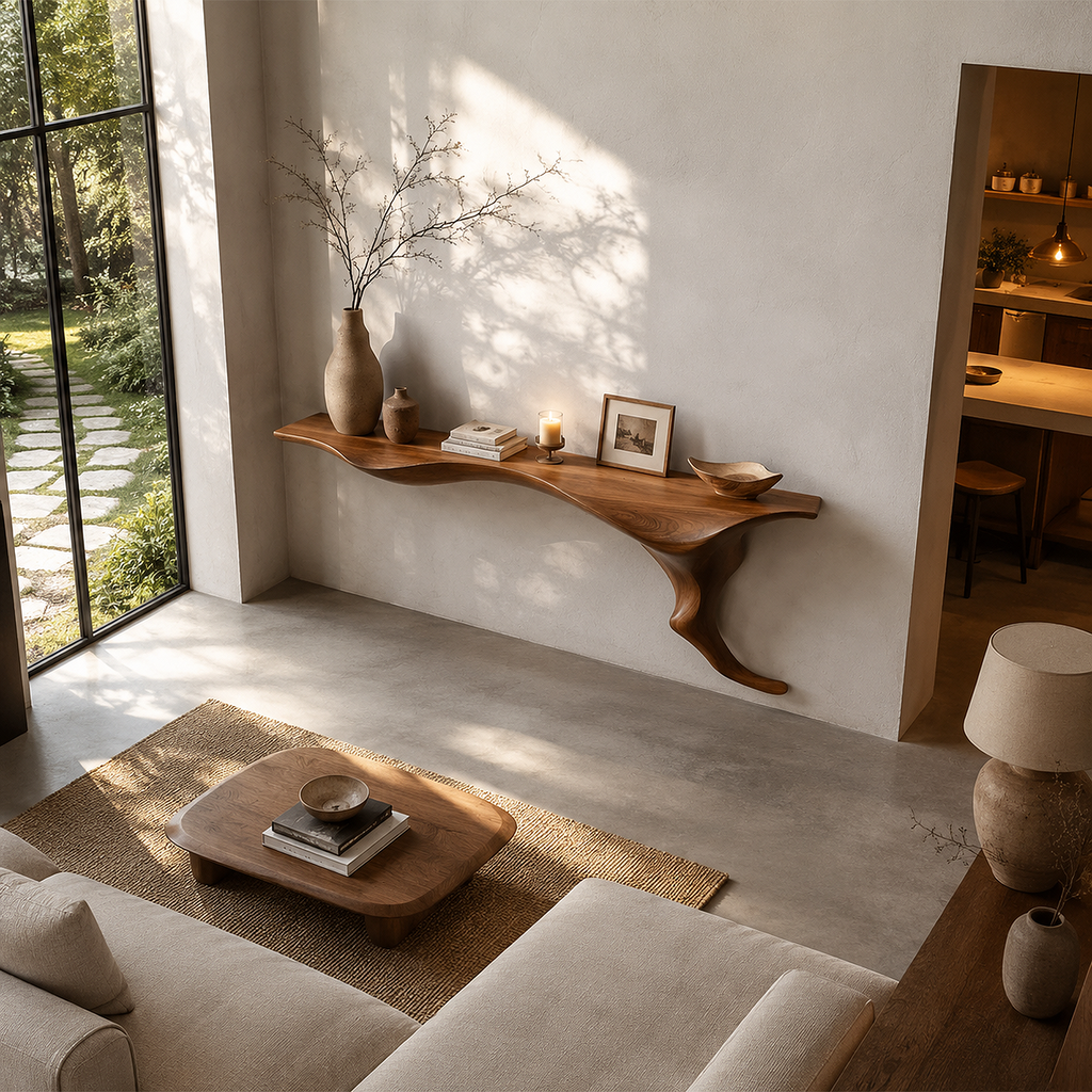 Wall Mounted Solid Wood Console Table with Tree Root Base - view 2