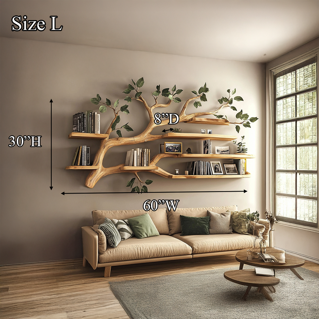 Rustic Tree Branch Floating Wall Shelf for Office or Reading Corner - view 9