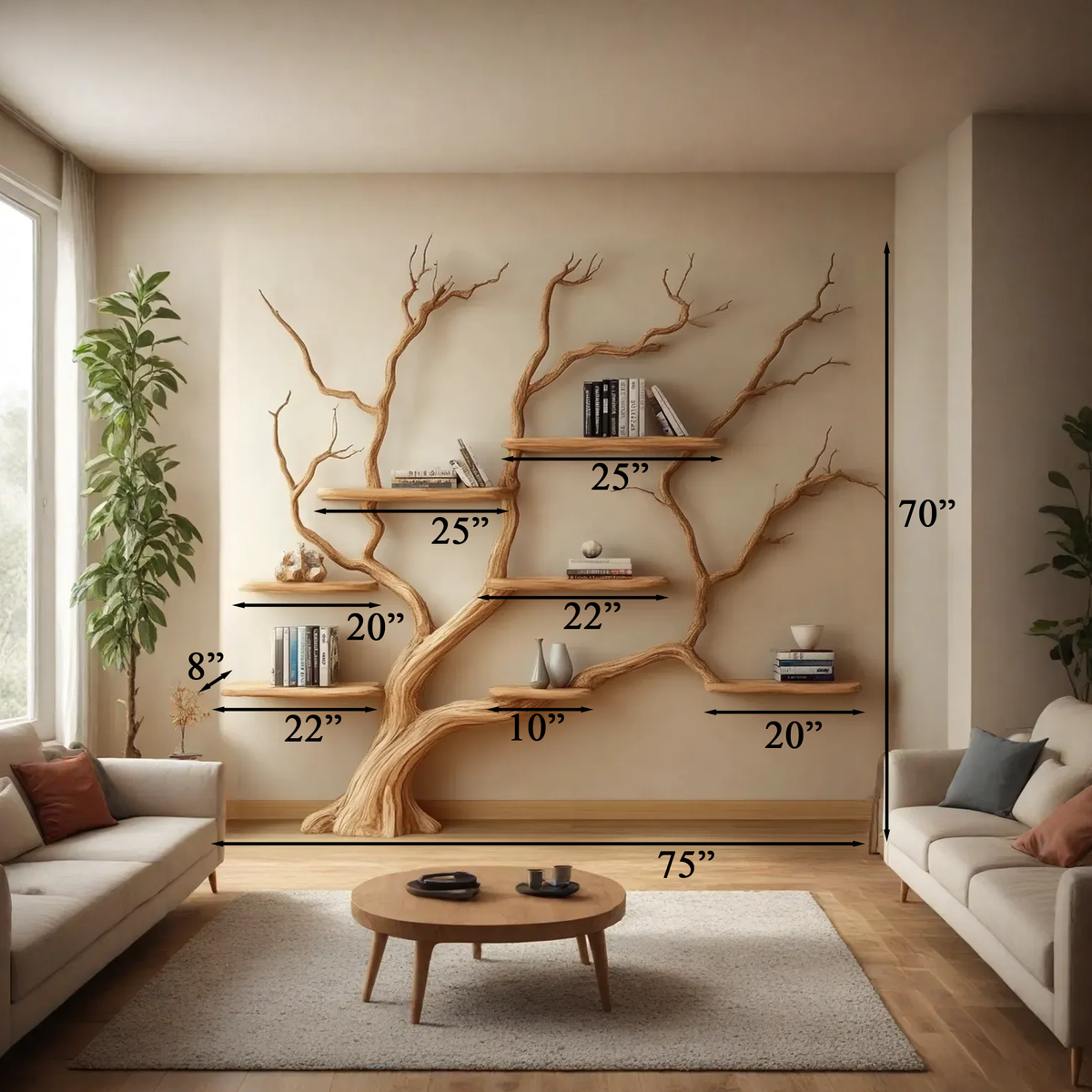 Rustic Wall Mounted Branch Tree Bookshelf for Living Room - view 7