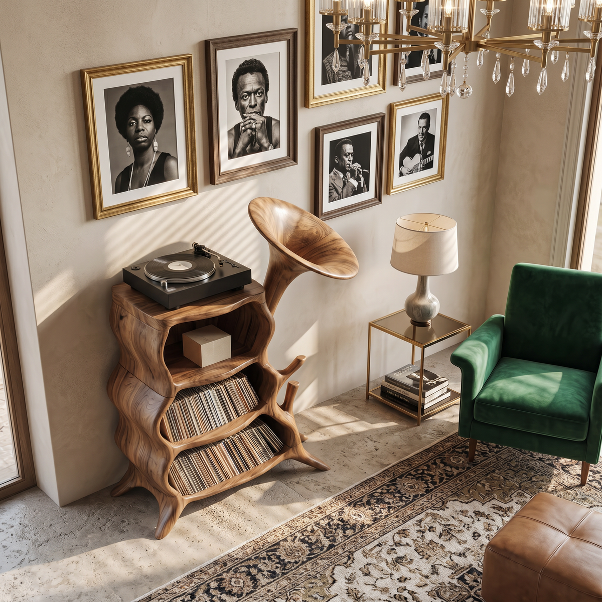 Hardwood Record Player Stand with Minimalist Cube Profile - view 2