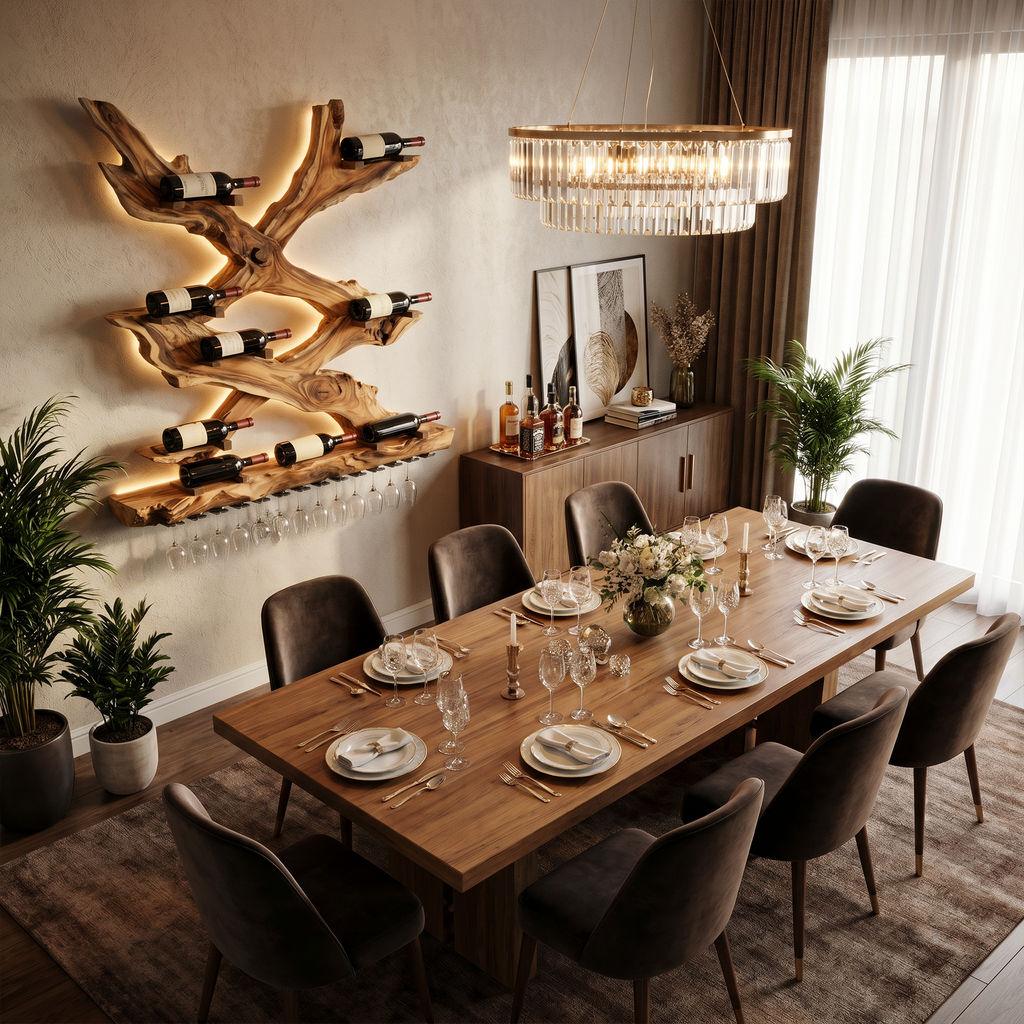 Monkeypod Wood Wall Wine Rack with Mid-Century Rustic Style - view 2