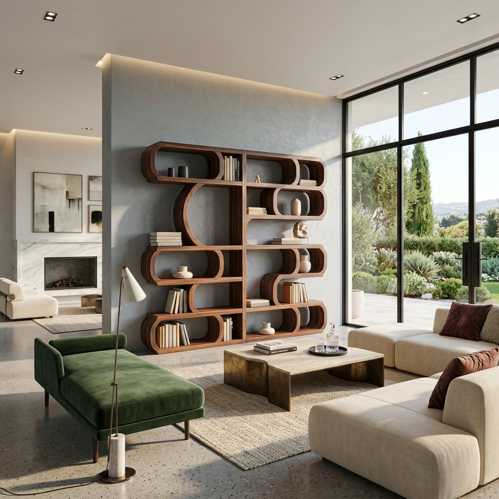 Modern Sculptural Solid Wood Bookshelf with Symmetrical Curves - view 2