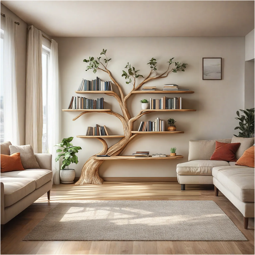 Driftwood Branch Floating Wall Shelf with Tree Design - view 2