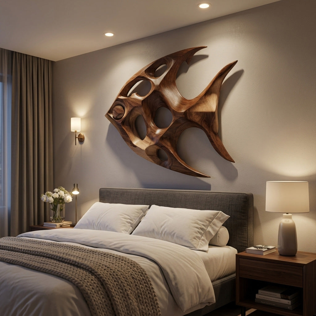Fish Inspired Sculptural Solid Wood Wall Art with Open Voids - view 2