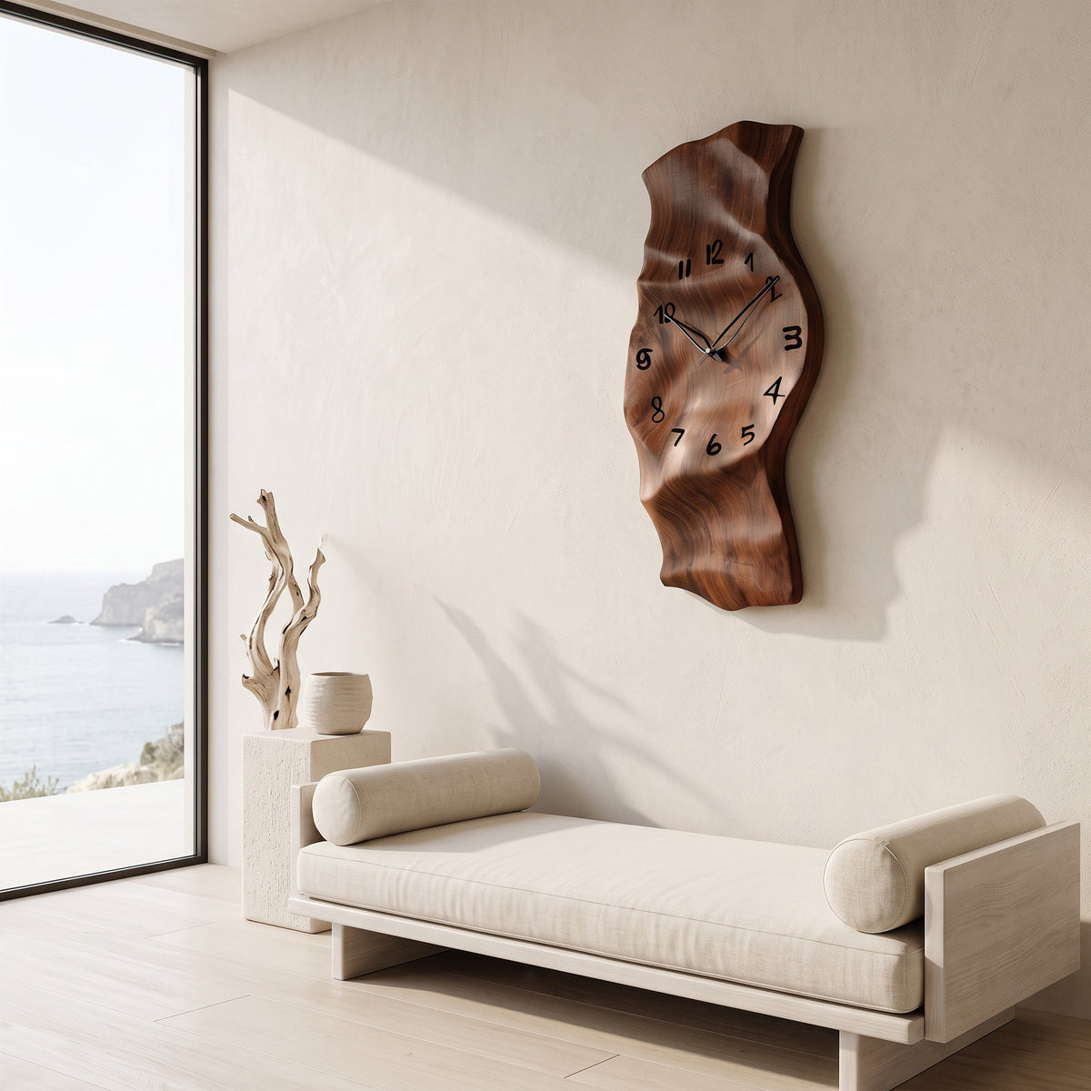 Vertical Solid Wood Sculptural Wall Clock with Organic Curves - view 2