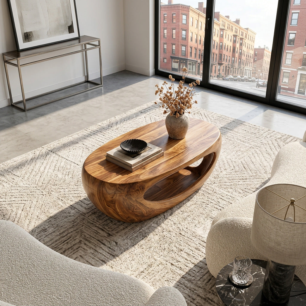 Mid-Century Sculptural Solid Wood Coffee Table with Hollow Cutouts - view 7
