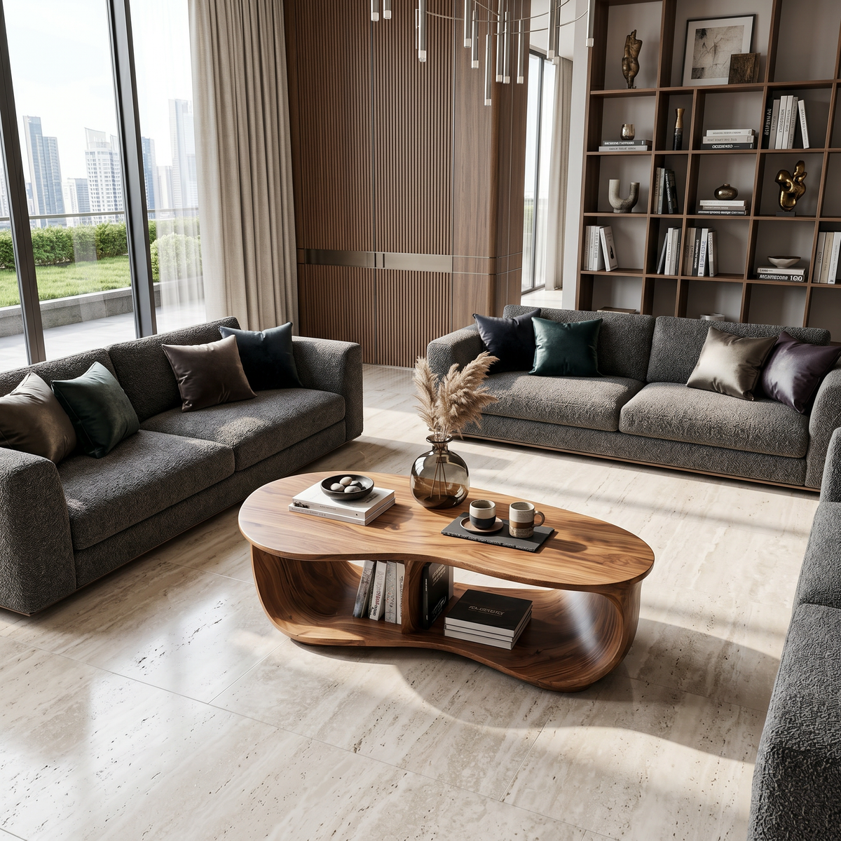 Low Profile Handcrafted Solid Wood Coffee Table, Classic Lines - view 2