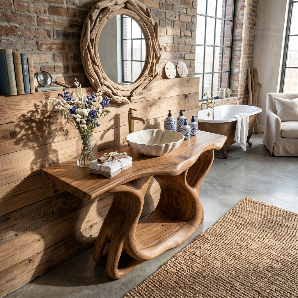 Rustic Solid Wood Bathroom Vanity with Waterproof PU Finish - view 2