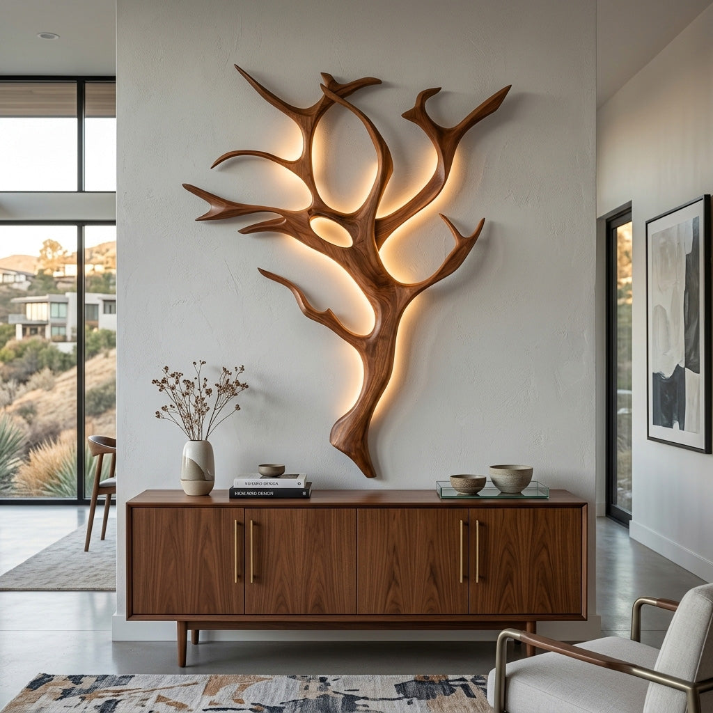 Handcrafted Wood Tree Branch Wall Lamp with Integrated Lighting - view 2