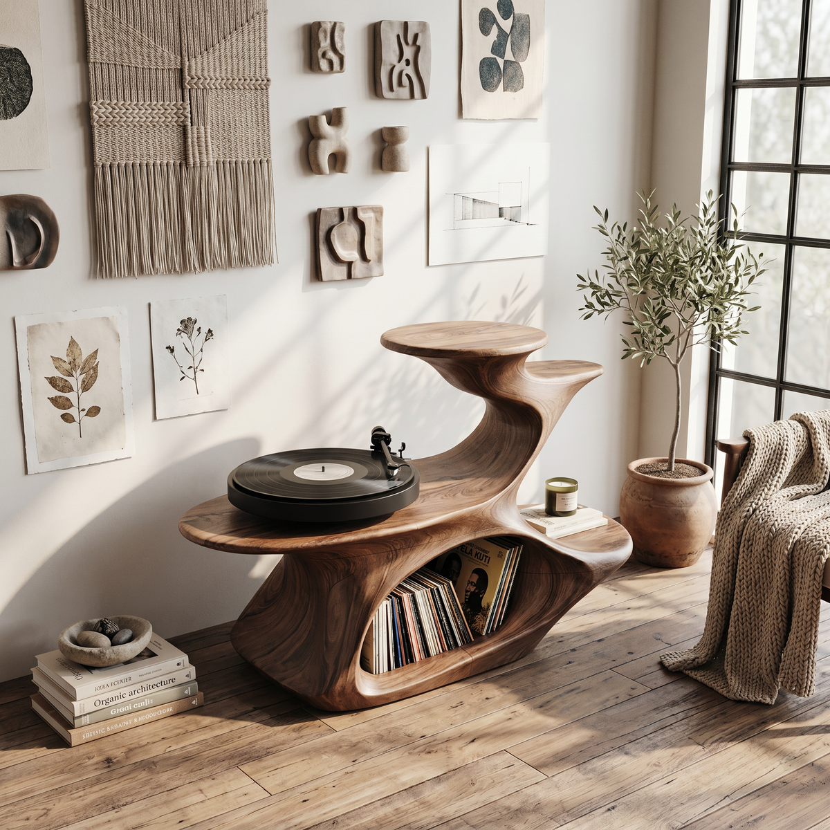 Live Edge Solid Wood Record Player Stand for Vinyl Collection - view 2
