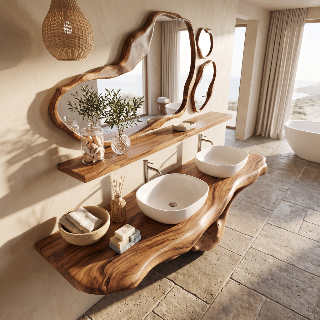 Live Edge Solid Wood Bathroom Vanity Shelf with PU Finish - view 2