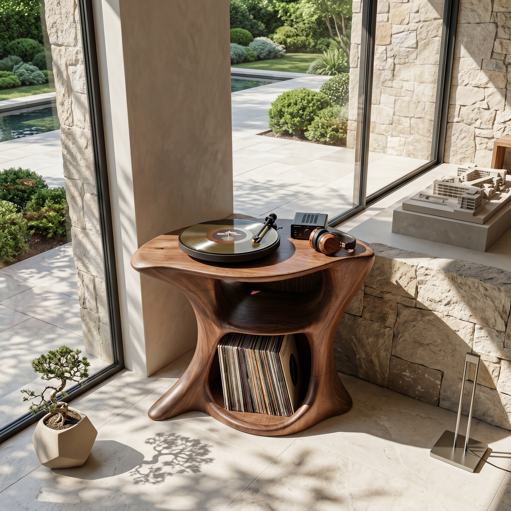 Farmhouse Solid Wood Media Stand for Vinyl and Turntable - view 2