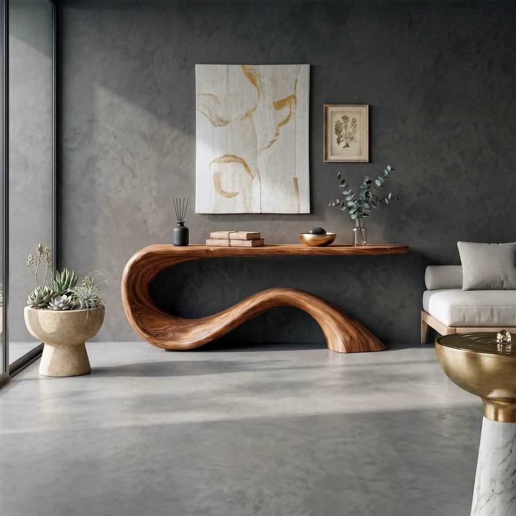 Monkey Pod Live Edge Entryway Console Table, Modern Organic - view 2