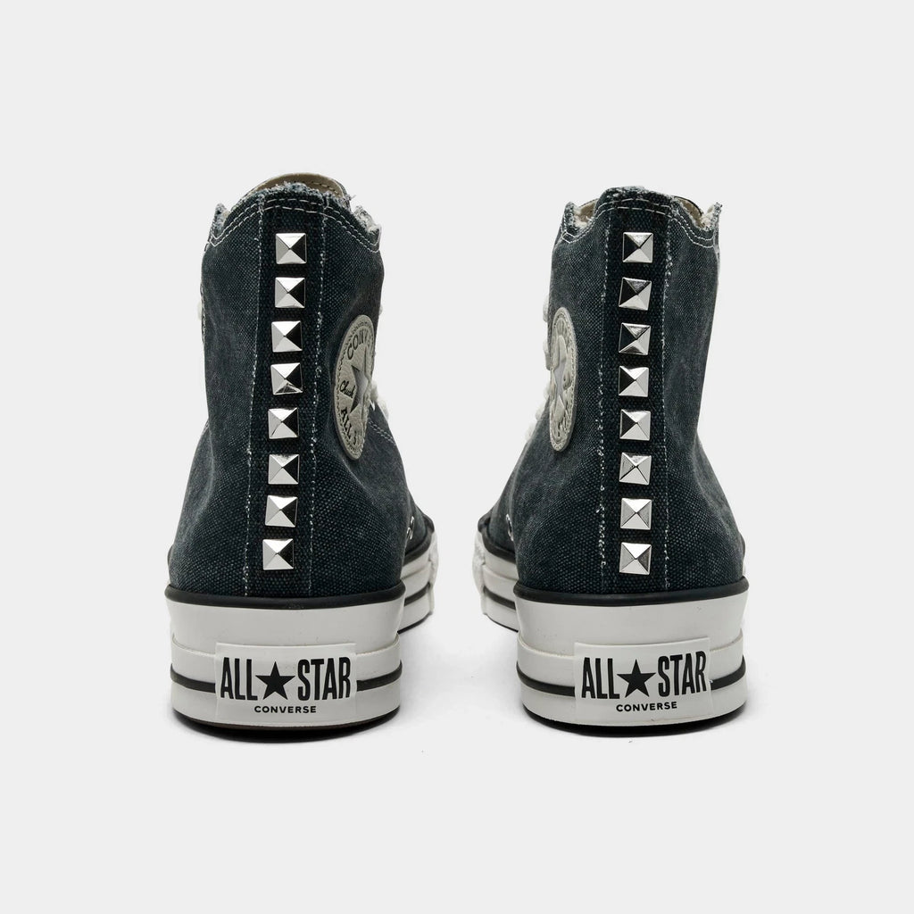 Men's Distressed Studded Canvas High Top Sneakers