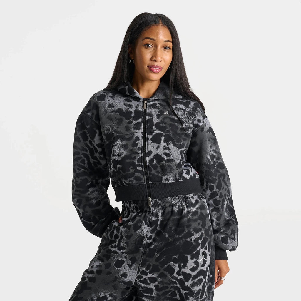 Women's Animal Print Cropped Zip Hoodie