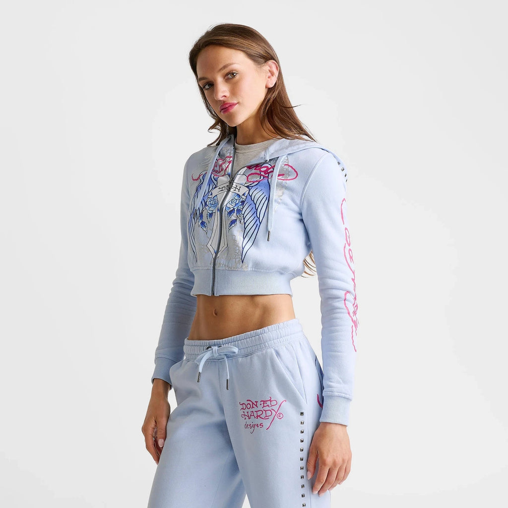 Women's Cropped Graphic Full-Zip Hoodie
